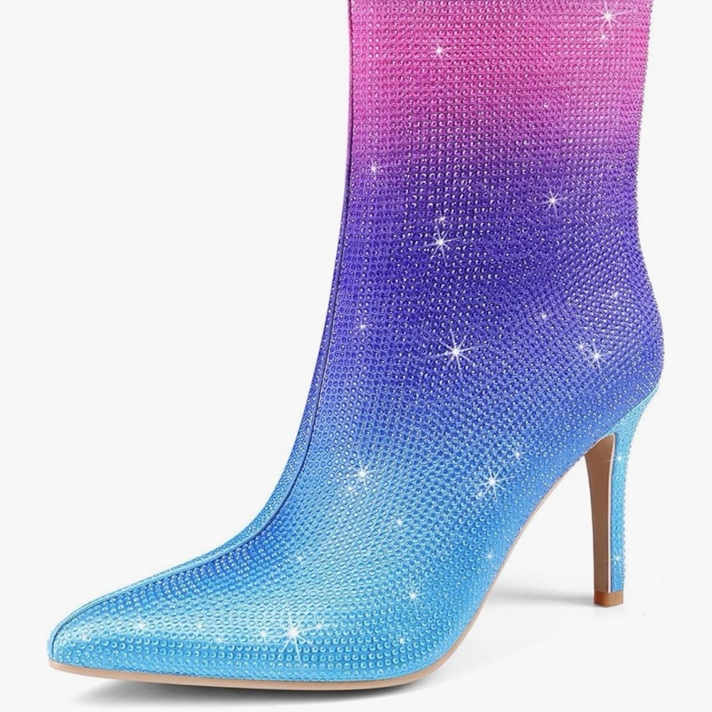 Women's Rhinestone Ankle Boots Pointed Toe Size 10